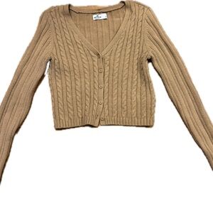 Tan Cable Knit Cropped Cardigan Sweater